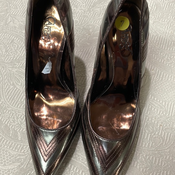 Carlos Santana Casino Metallic Pewter and Bronze Stiletto Heels Pointed Toe sz8 - Picture 1 of 6